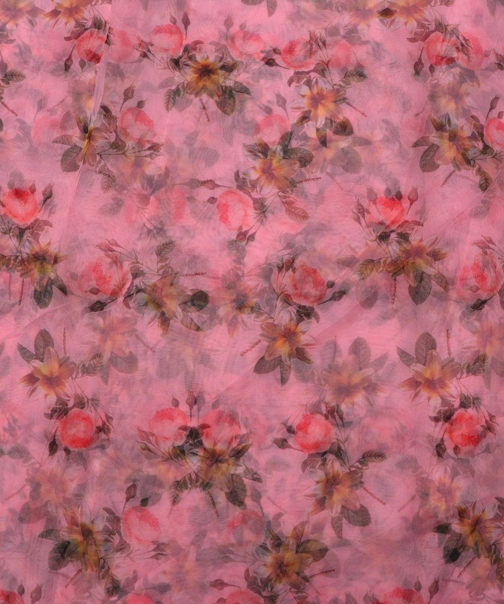 light pink flower digital print organza fabric