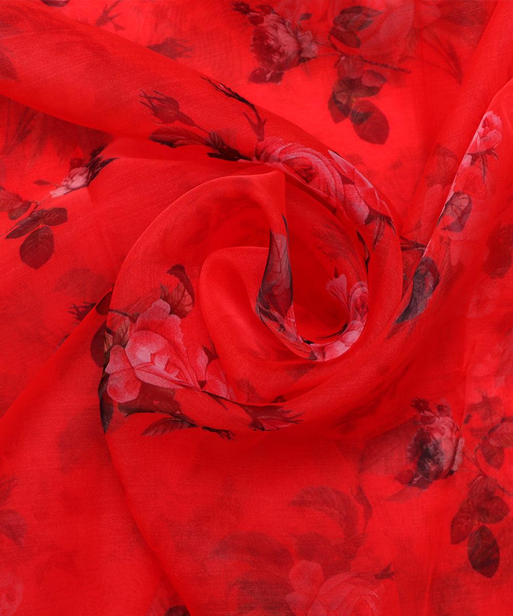 red flower digital print organza fabric