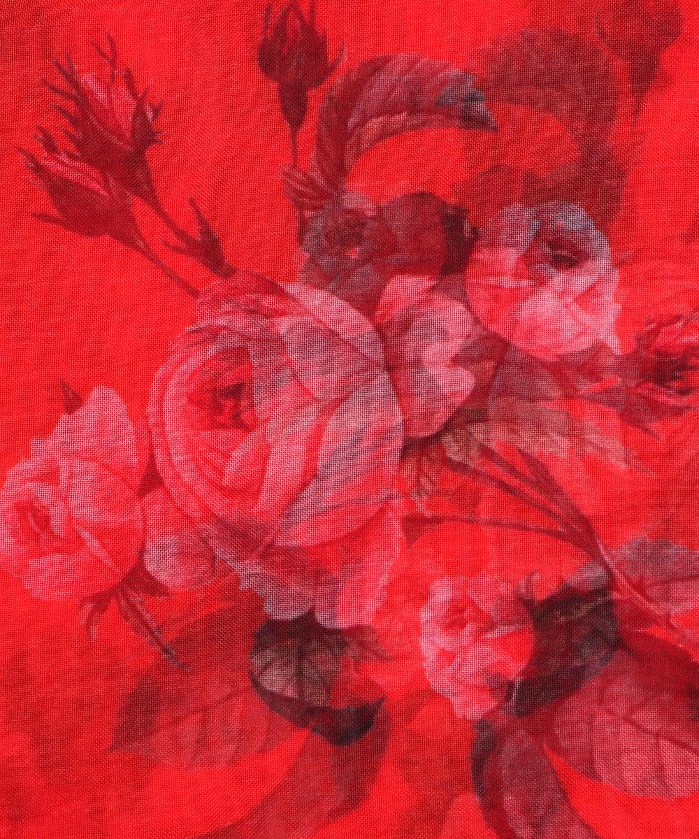 red flower digital print organza fabric