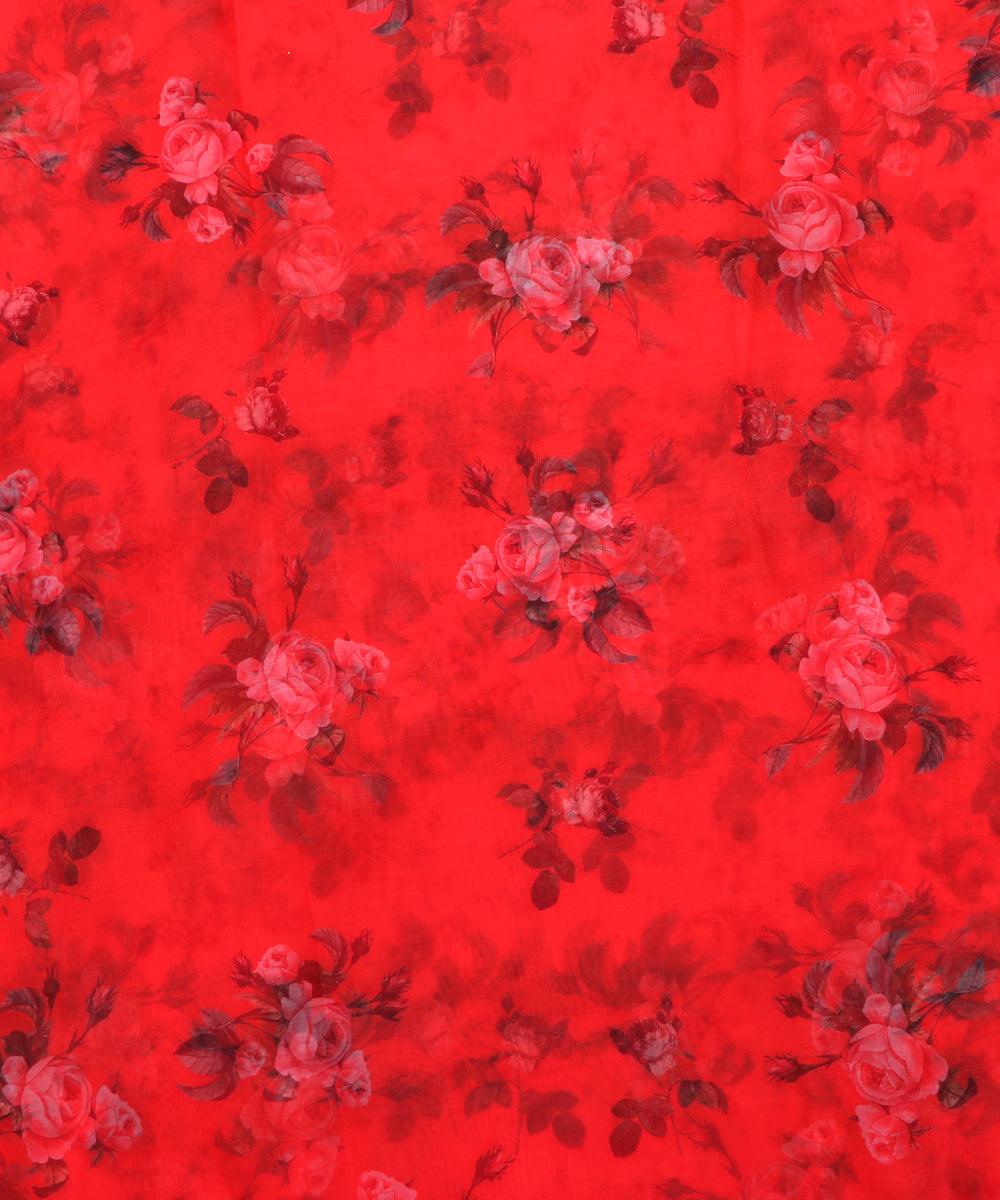 red flower digital print organza fabric