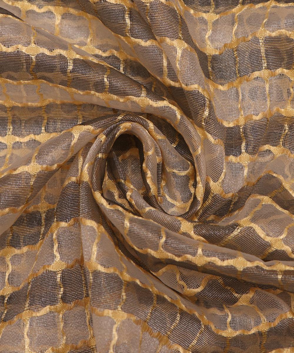 grey and white checks pattern organza silk fabric