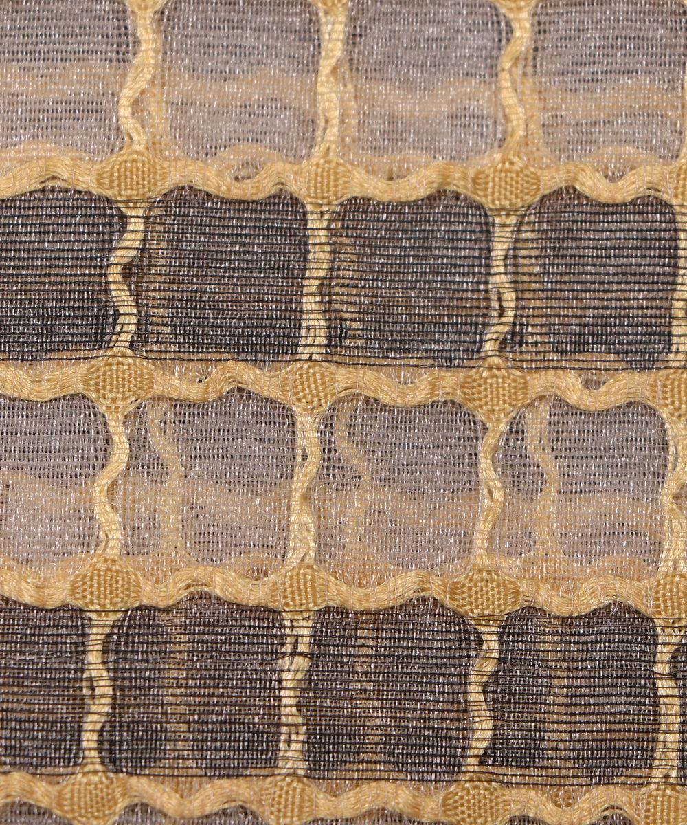 grey and white checks pattern organza silk fabric