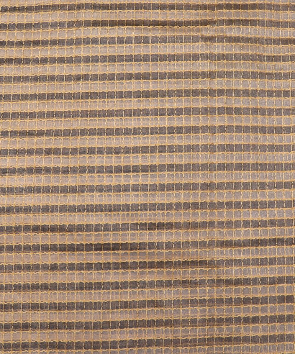 grey and white checks pattern organza silk fabric