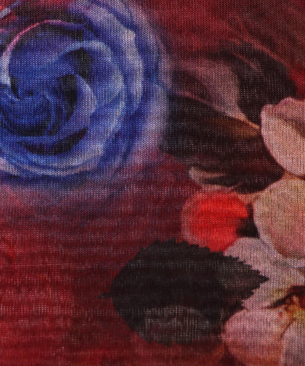 maroon and purple floral print organza silk fabric