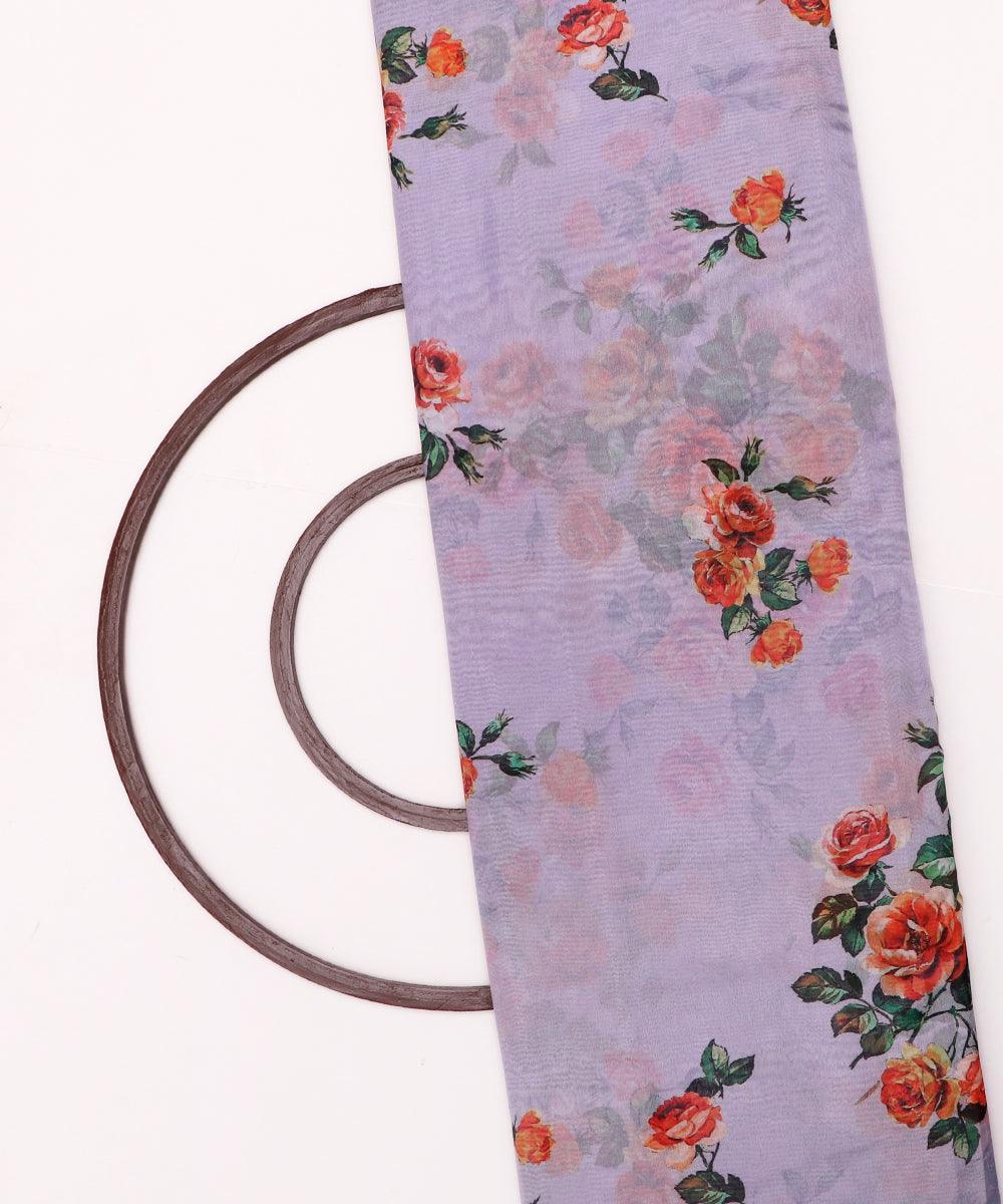 lavender and orange floral print organza silk fabric