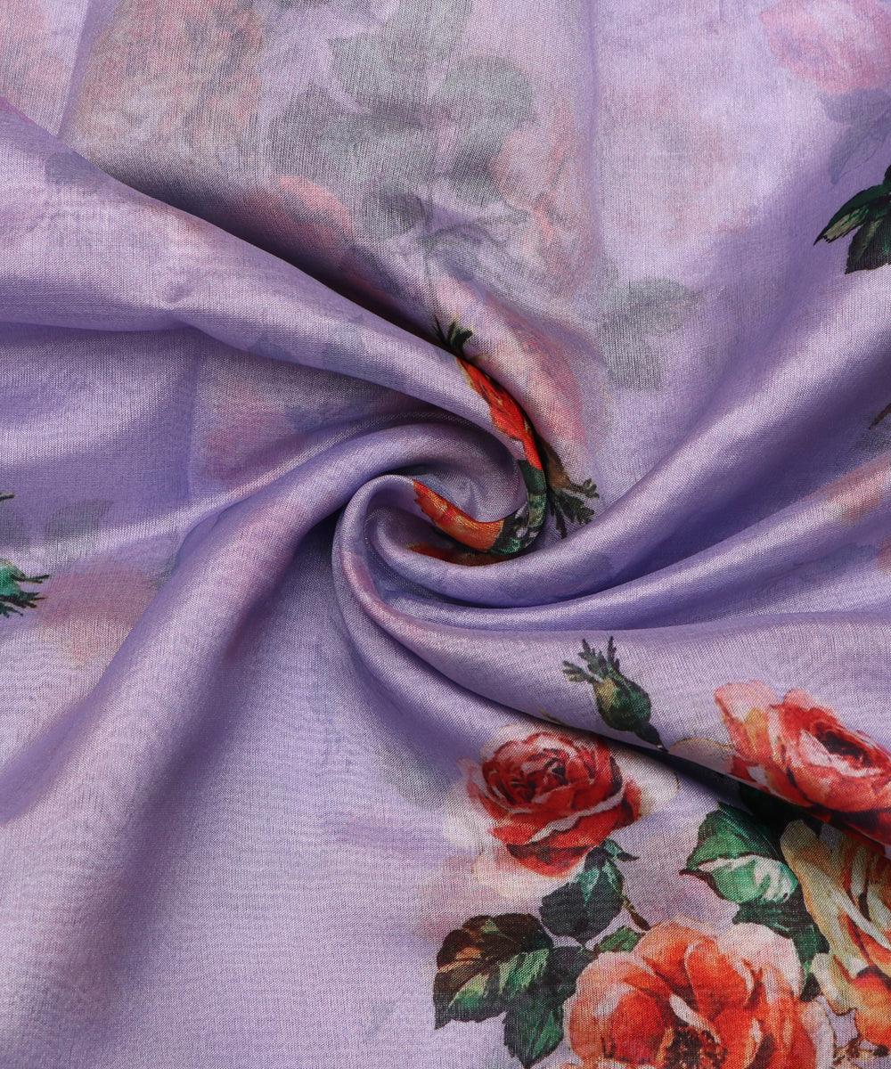 lavender and orange floral print organza silk fabric