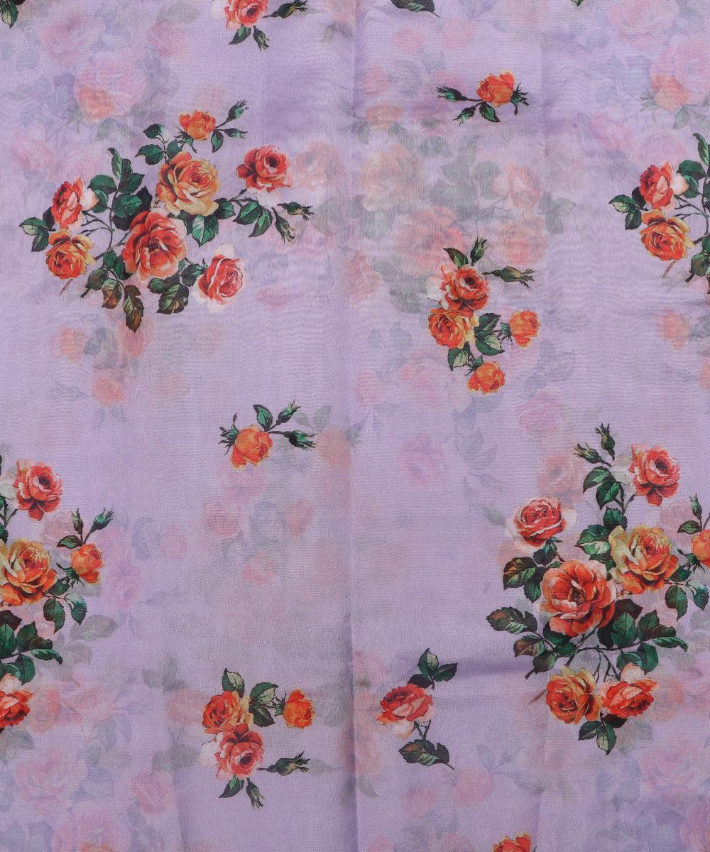 lavender and orange floral print organza silk fabric