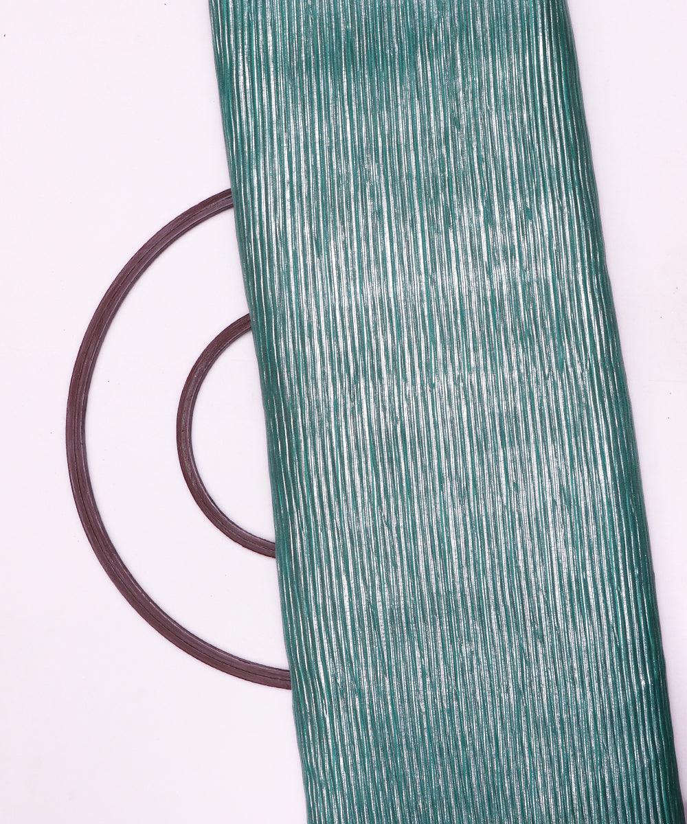 green silver foil pleated satin lycra fabric
