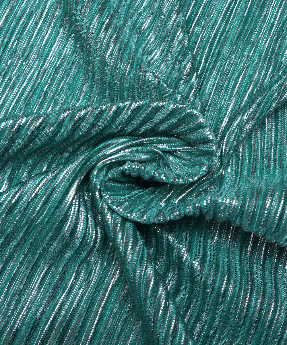 green silver foil pleated satin lycra fabric