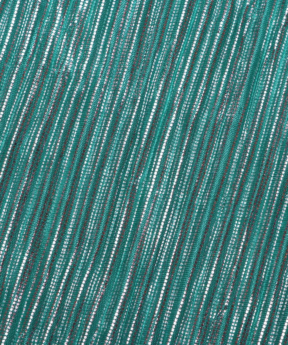 green silver foil pleated satin lycra fabric