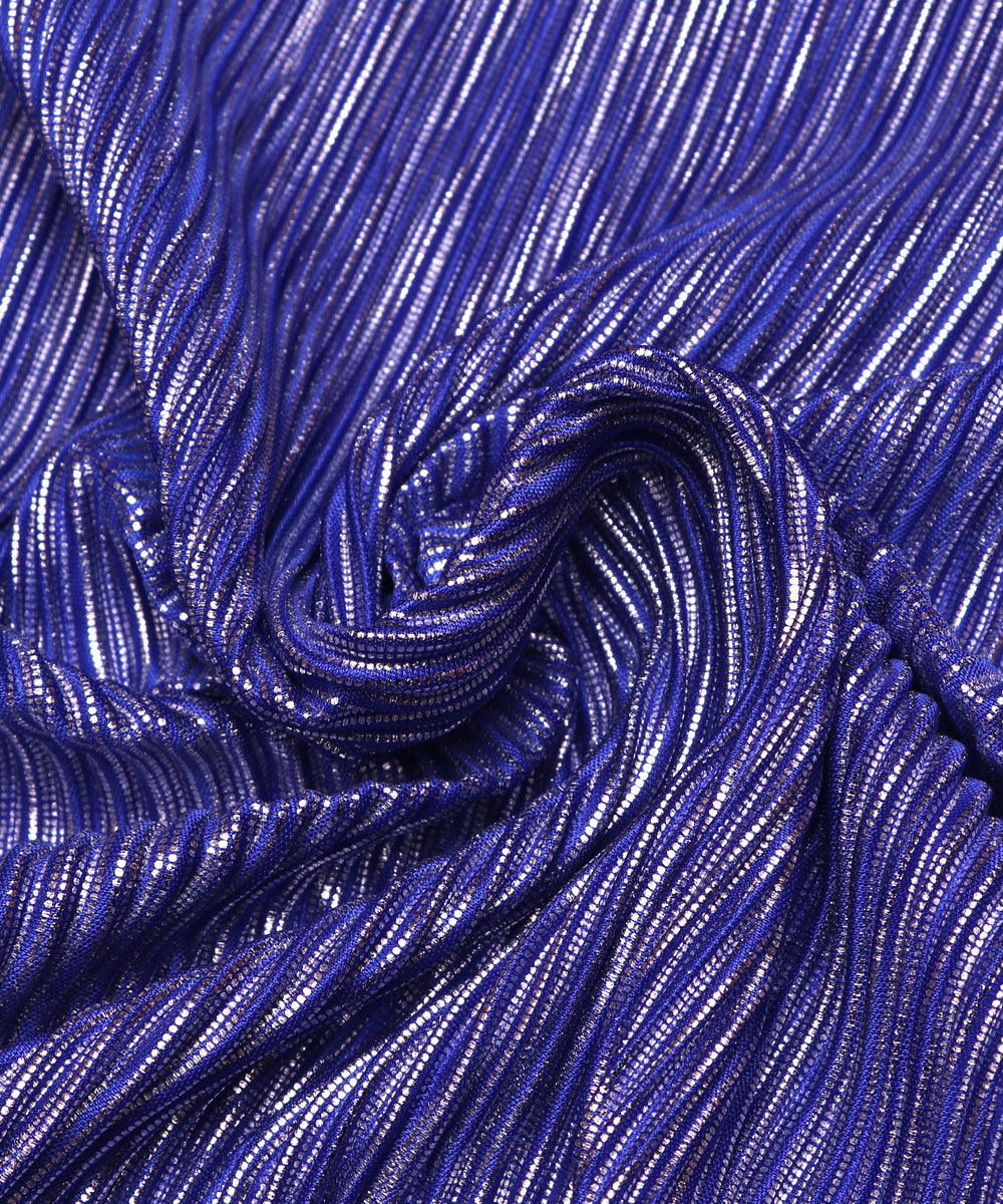 royal blue silver foil pleated satin lycra fabric