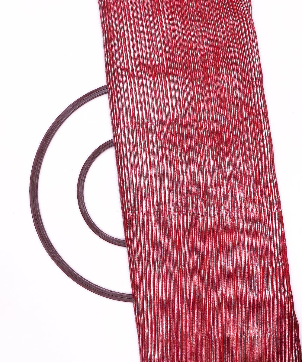 red silver foil pleated satin lycra fabric