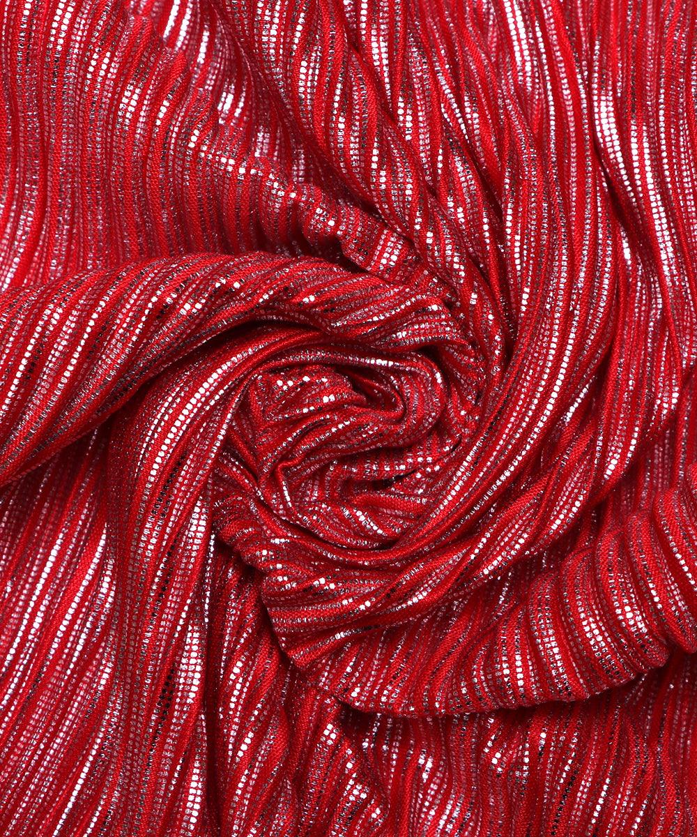 red silver foil pleated satin lycra fabric