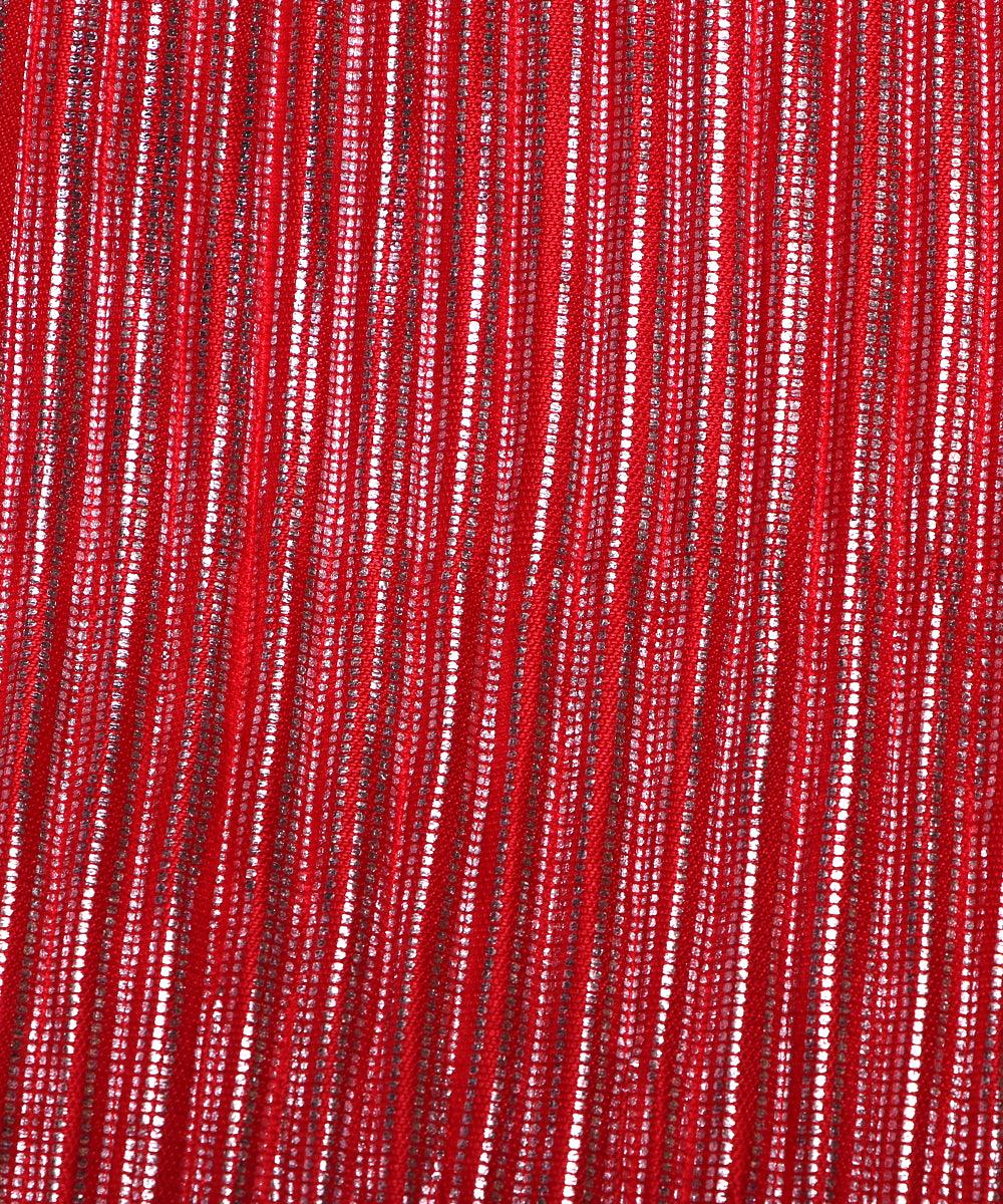 red silver foil pleated satin lycra fabric