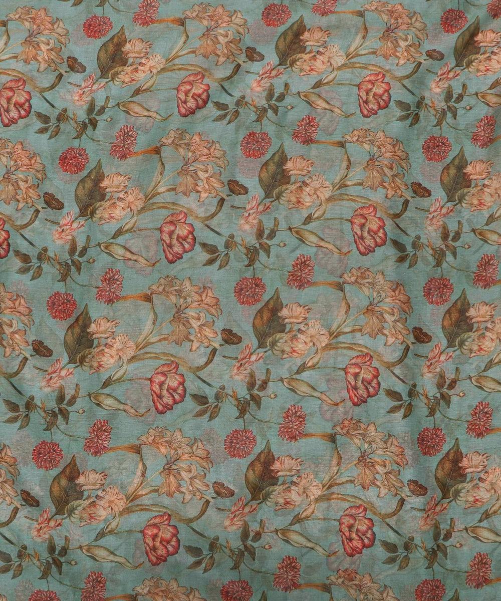 olive green floral print chiffon fabric