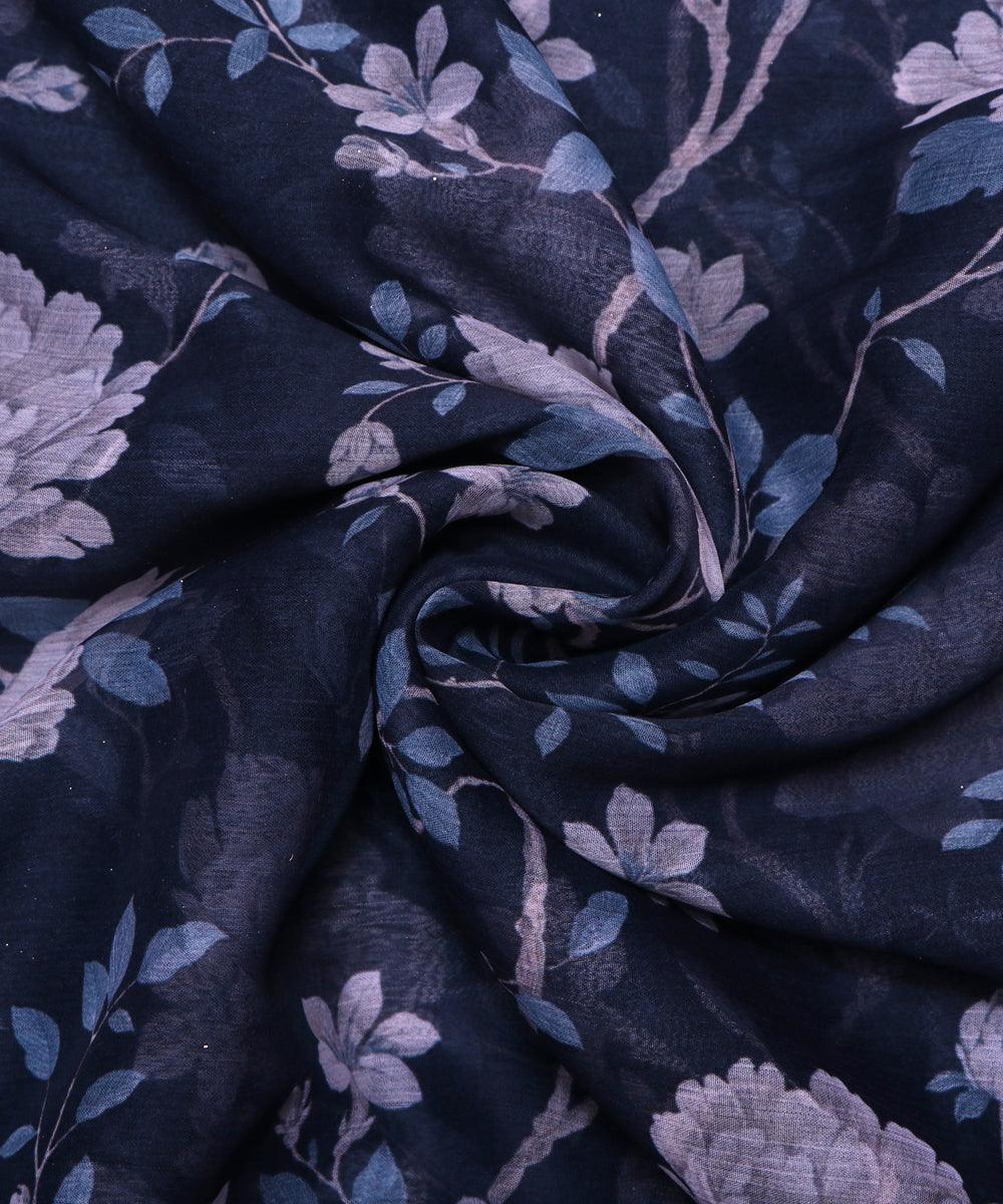 dark blue floral print chiffon fabric