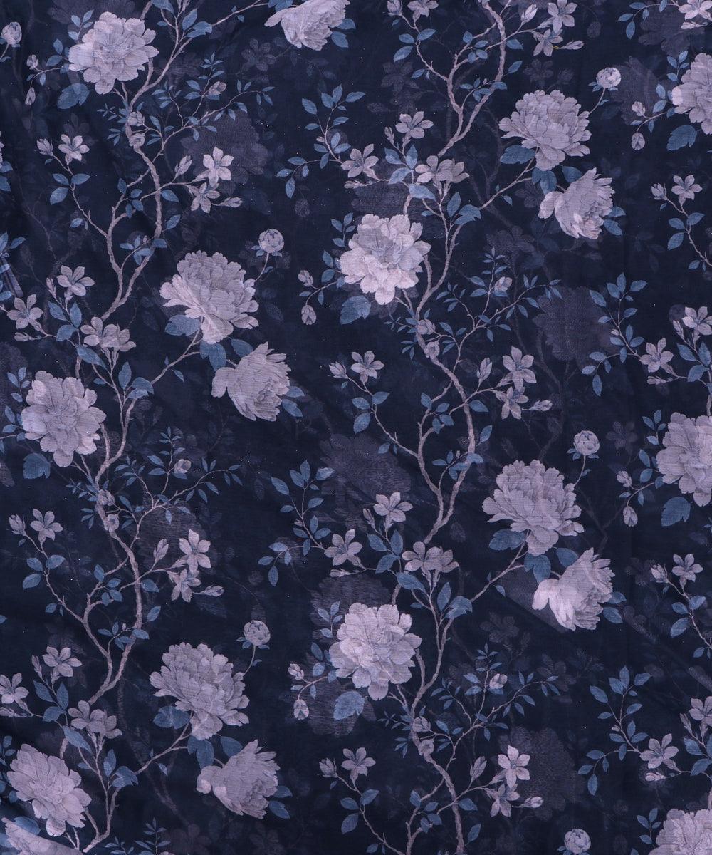 dark blue floral print chiffon fabric