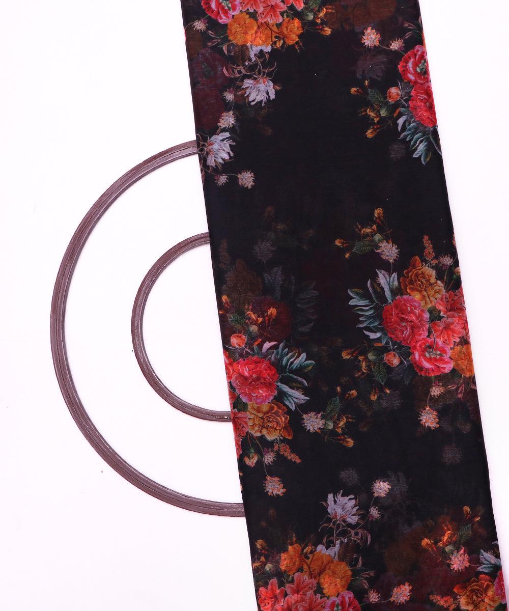 black floral print chiffon fabric