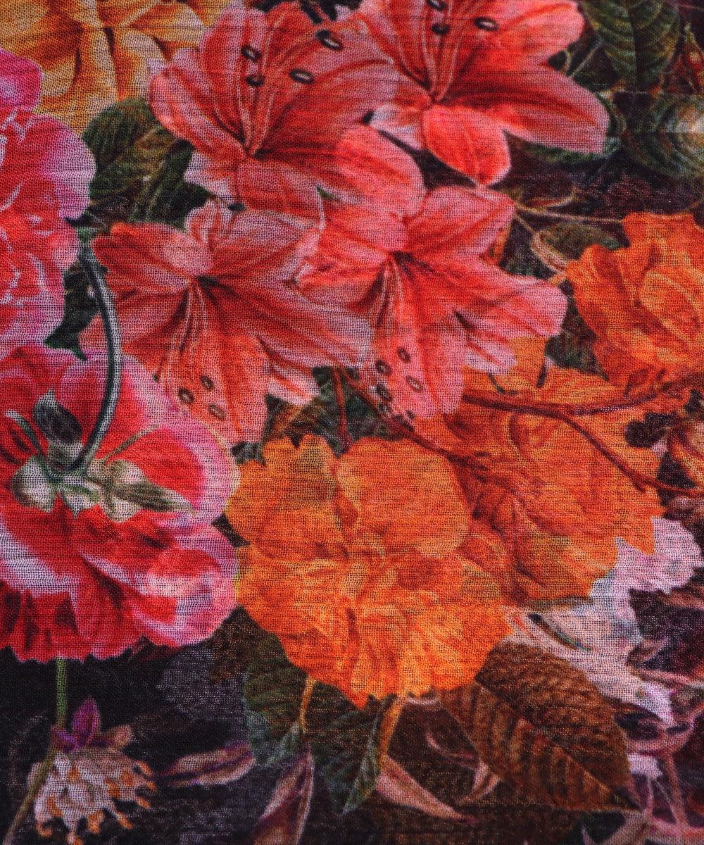 black floral print chiffon fabric