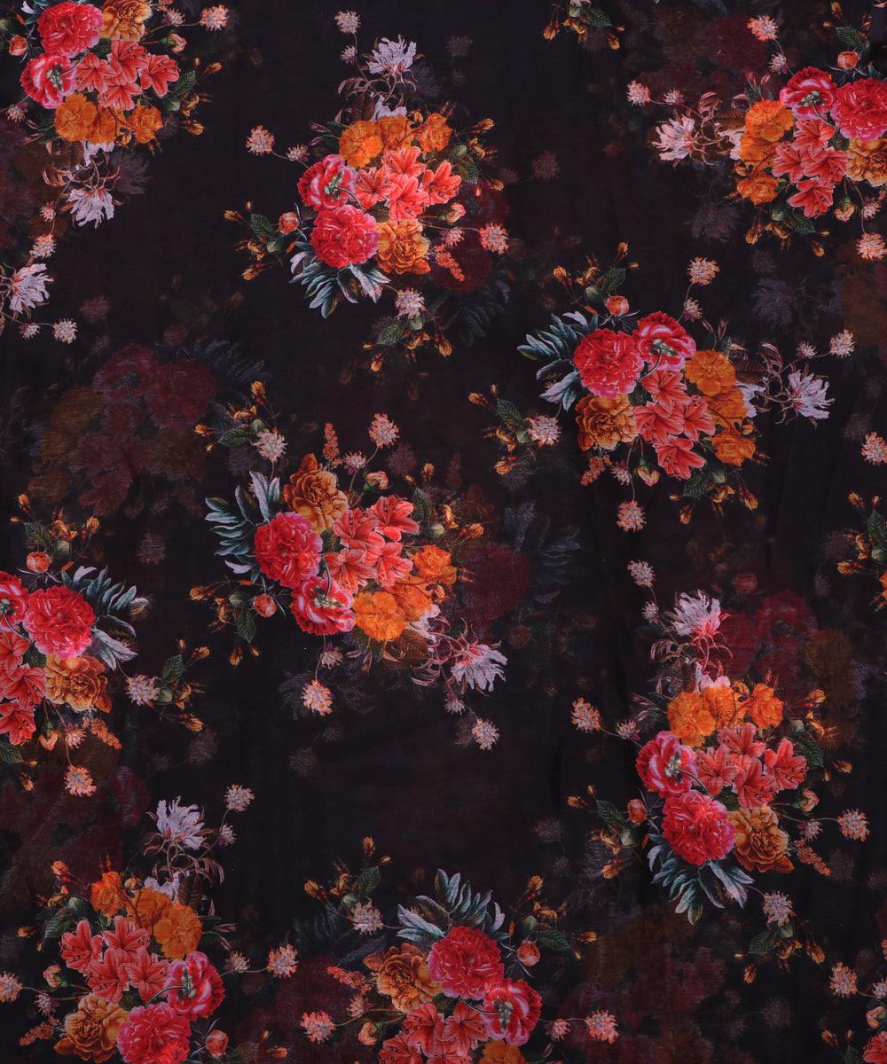 black floral print chiffon fabric