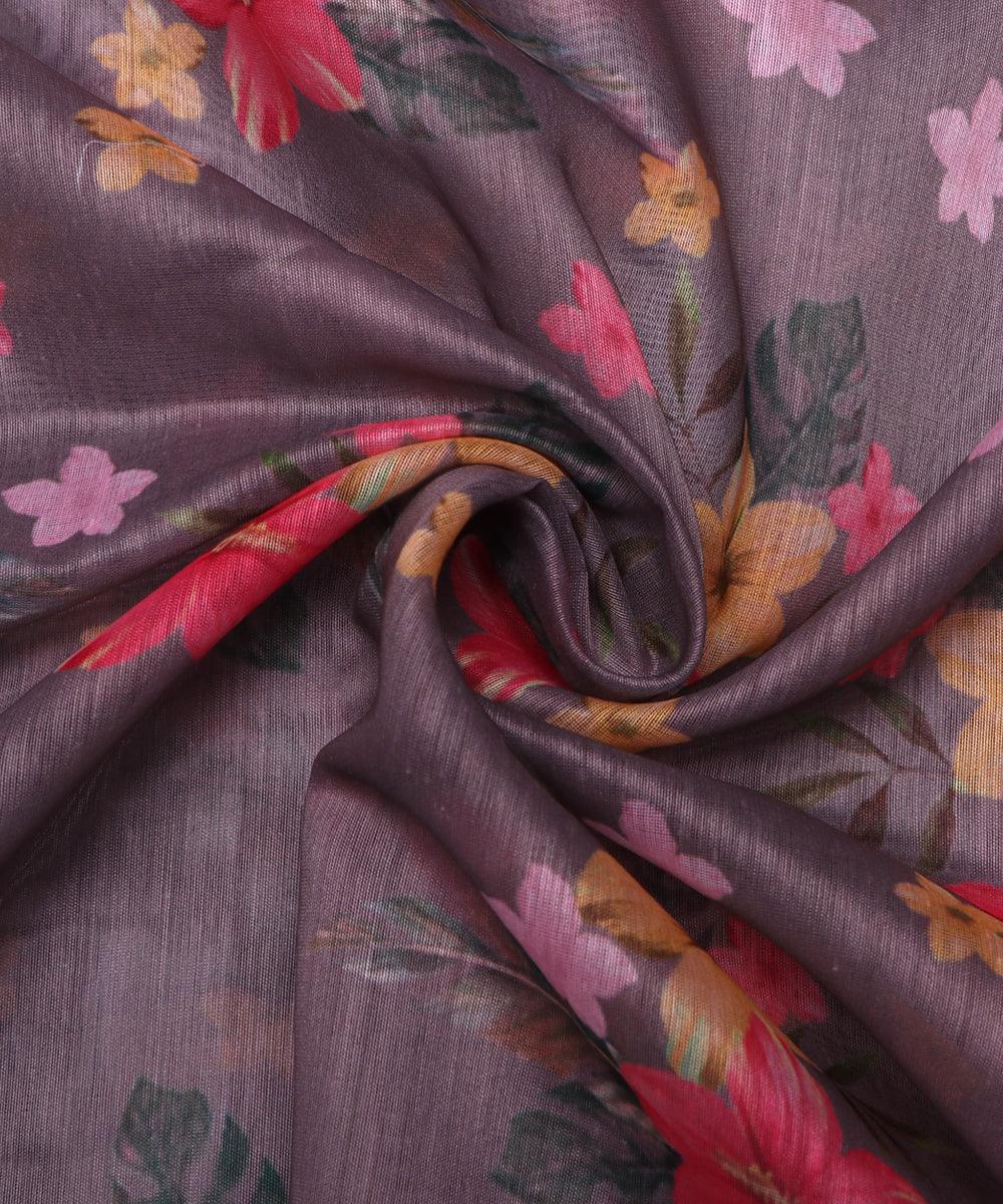 stone grey floral print chanderi fabric