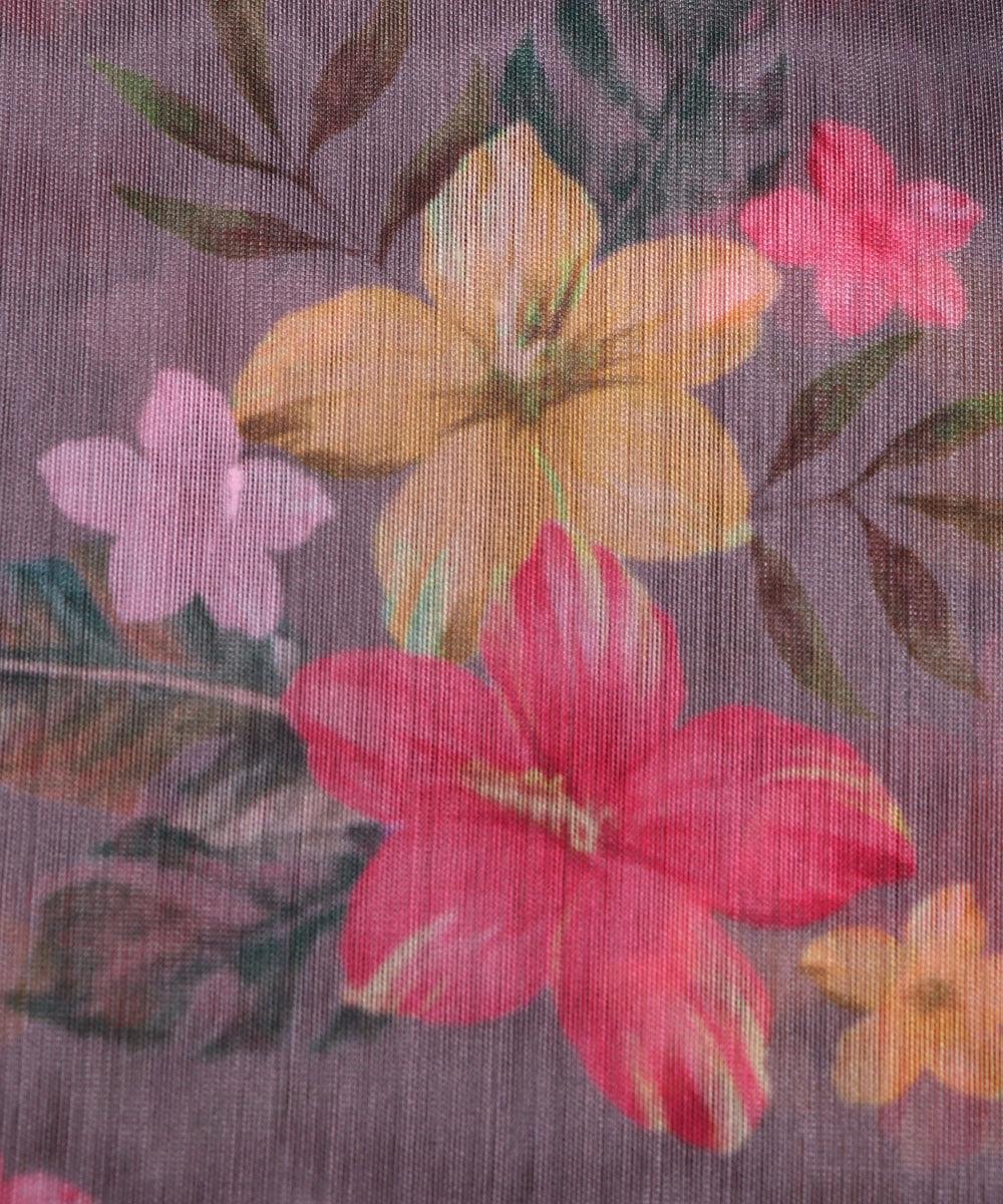 stone grey floral print chanderi fabric