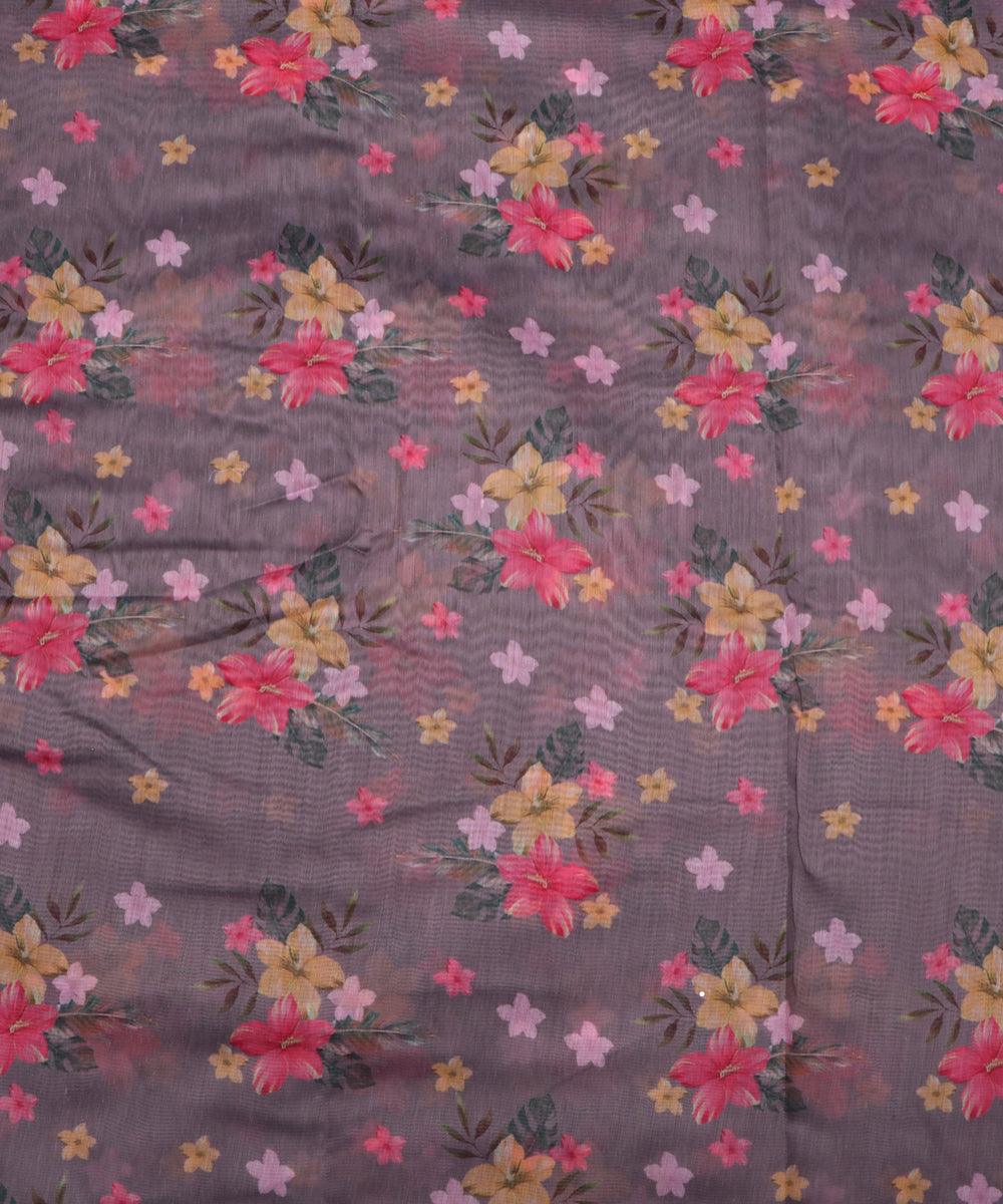 stone grey floral print chanderi fabric