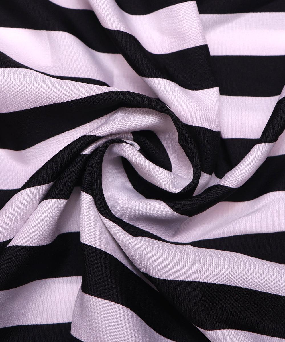black and white lining pattern crepe fabric