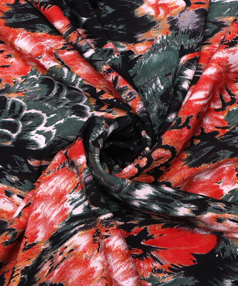 green red unique pattern crepe fabric