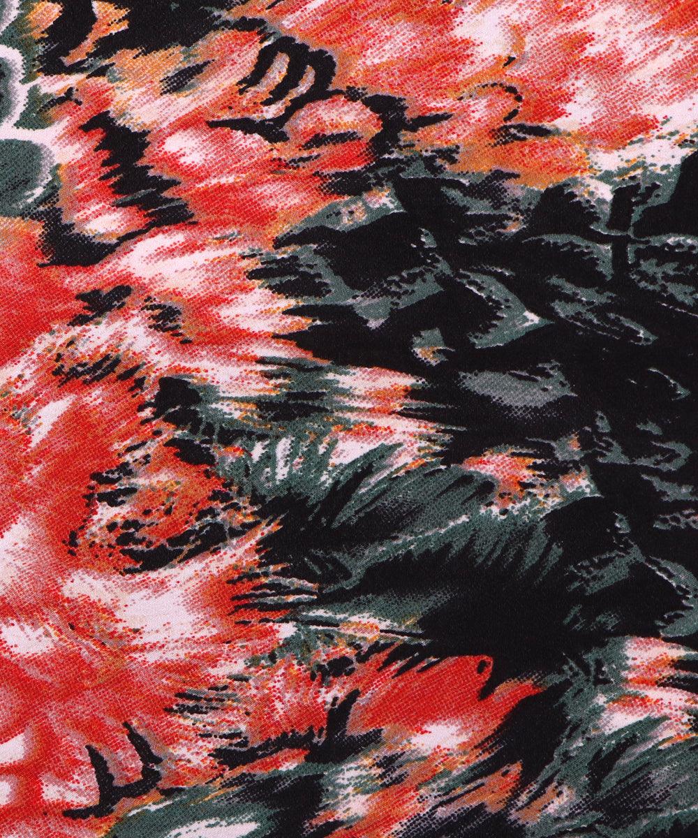 green red unique pattern crepe fabric