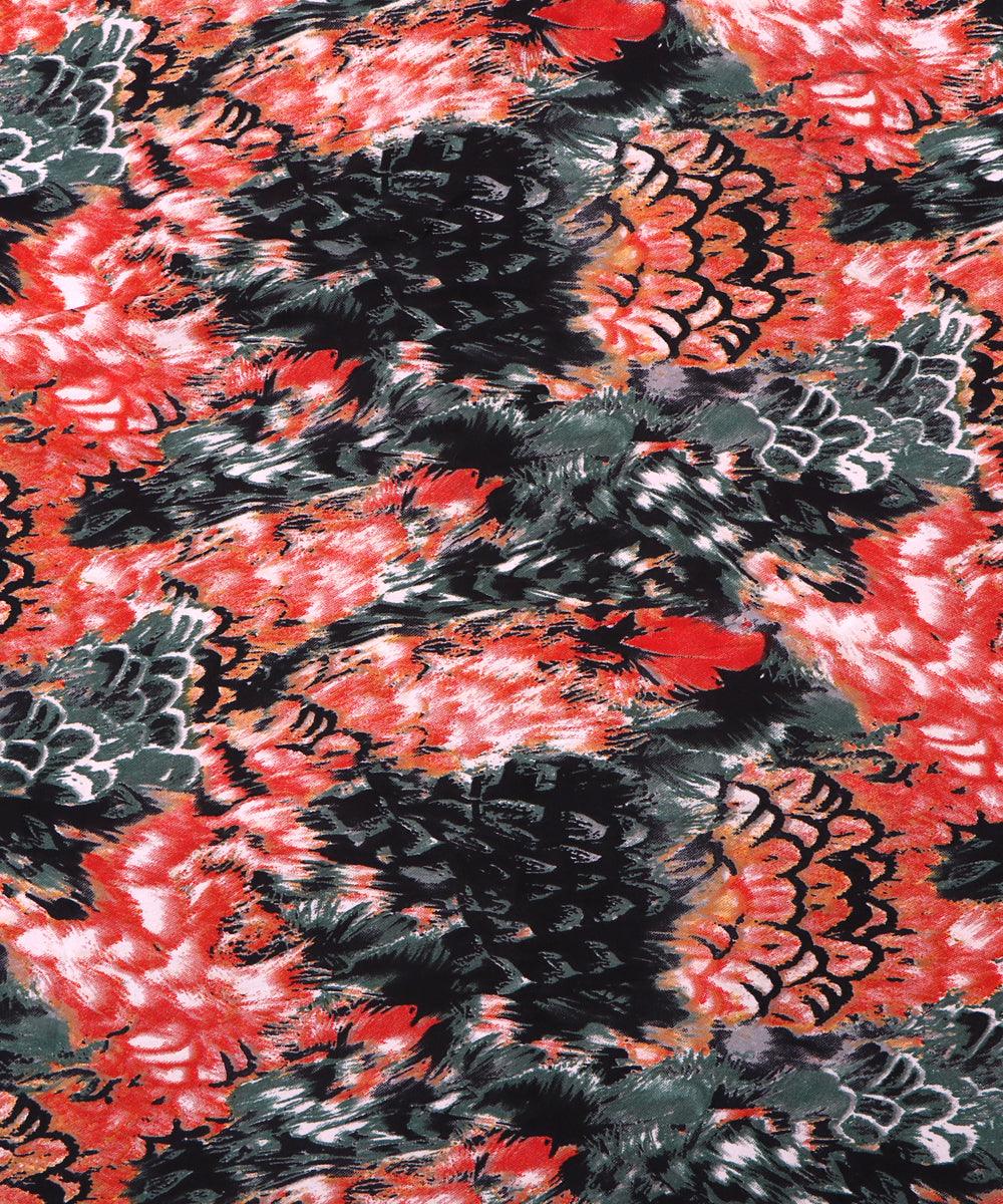 green red unique pattern crepe fabric