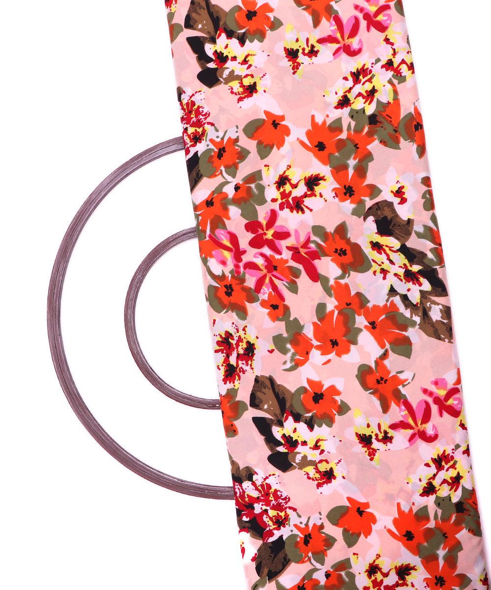 peach floral pattern crepe fabric