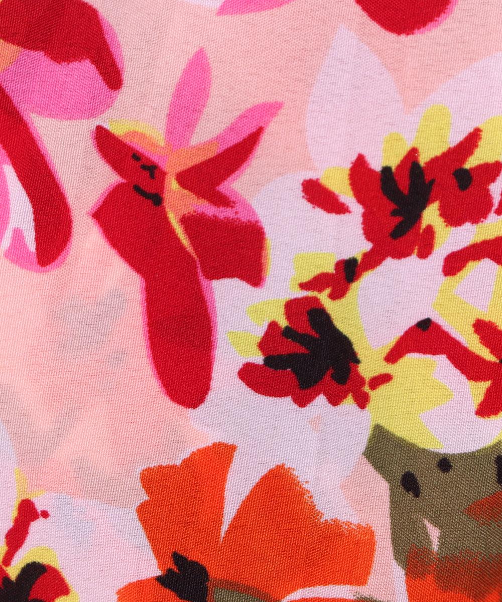 peach floral pattern crepe fabric