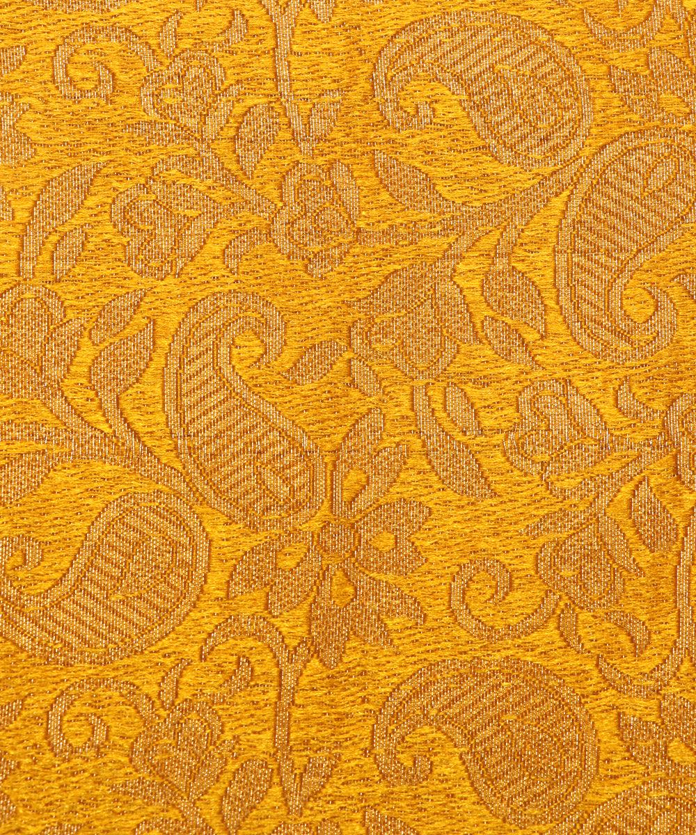 yellow and golden paisley design brocade silk fabric