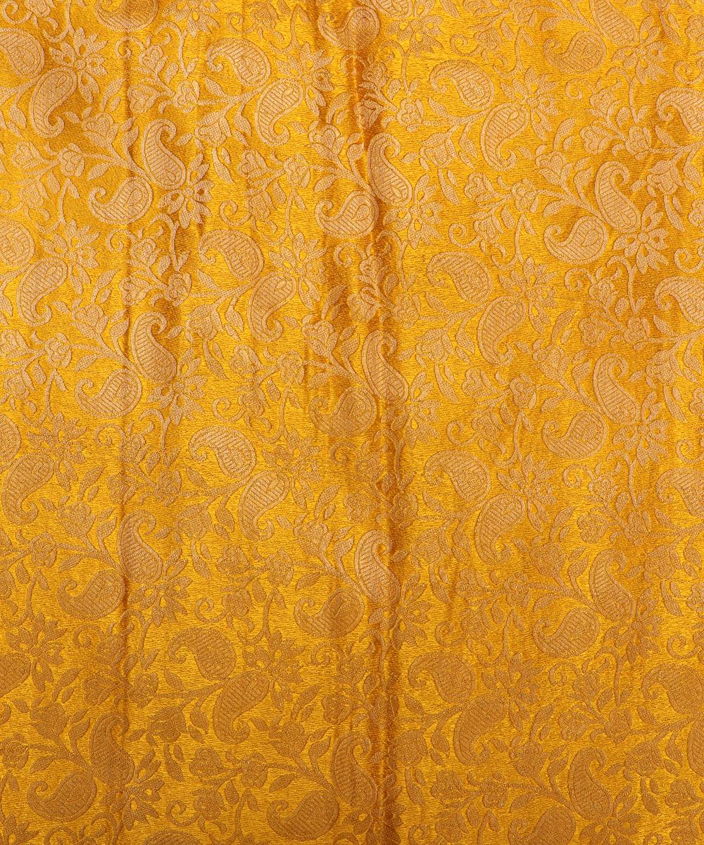yellow and golden paisley design brocade silk fabric