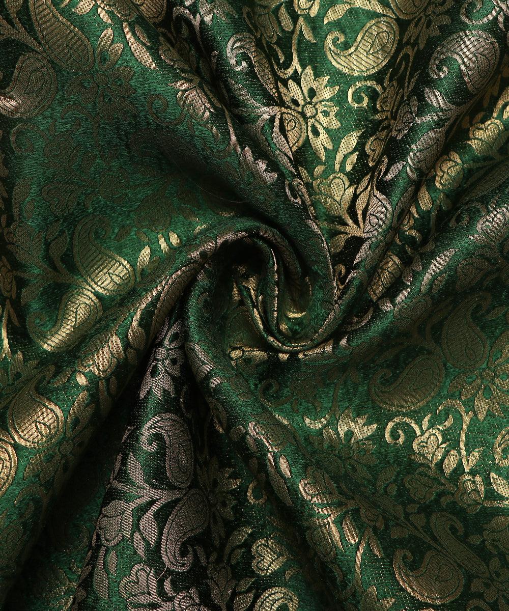 forest green color paisley brocade silk fabric