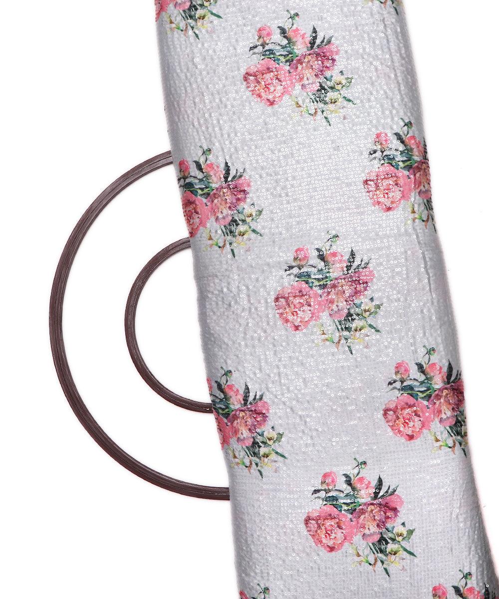 off white floral digital print sequin embroidery modal satin fabric