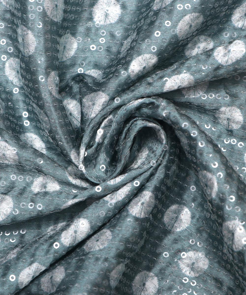 rust green shibori digital print sequin embroidery modal satin fabric