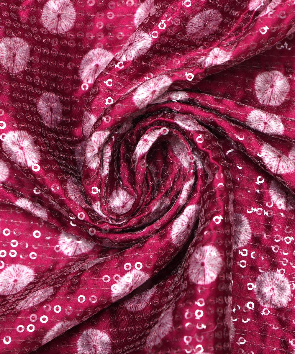 wine shibori digital print sequin embroidery modal satin fabric