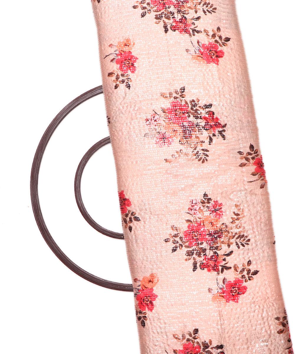 peach digital print sequin embroidery modal satin fabric