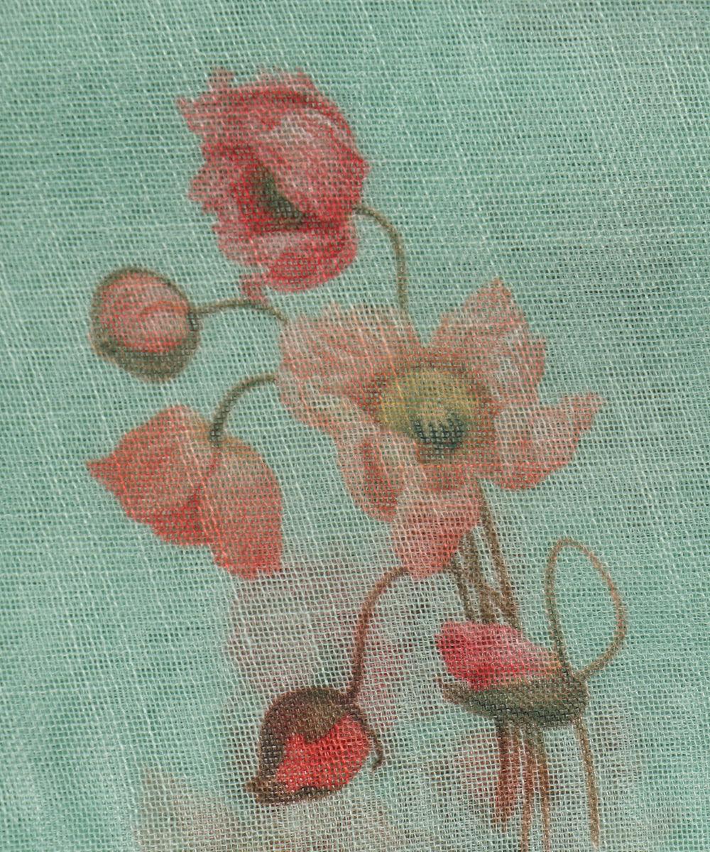 light green digital floral printed zari border doria linen fabric