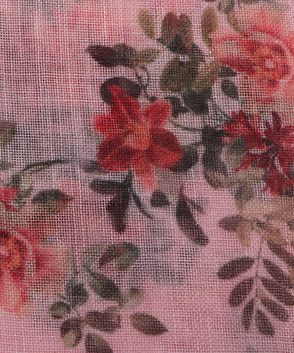 pink digital floral printed zari border doria linen fabric 2