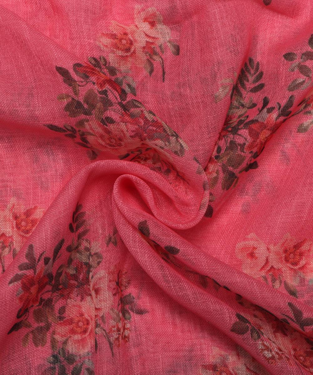 pink digital floral printed zari border doria linen fabric 3