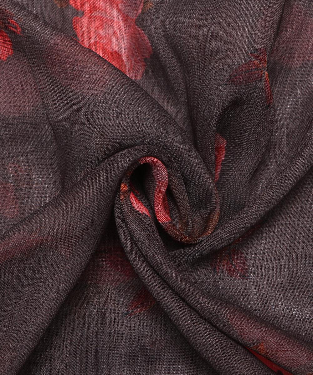 grey digital floral printed zari border doria linen fabric