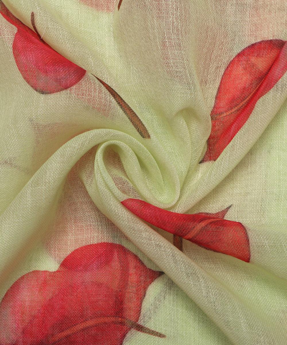 mint green digital floral printed zari border doria linen fabric