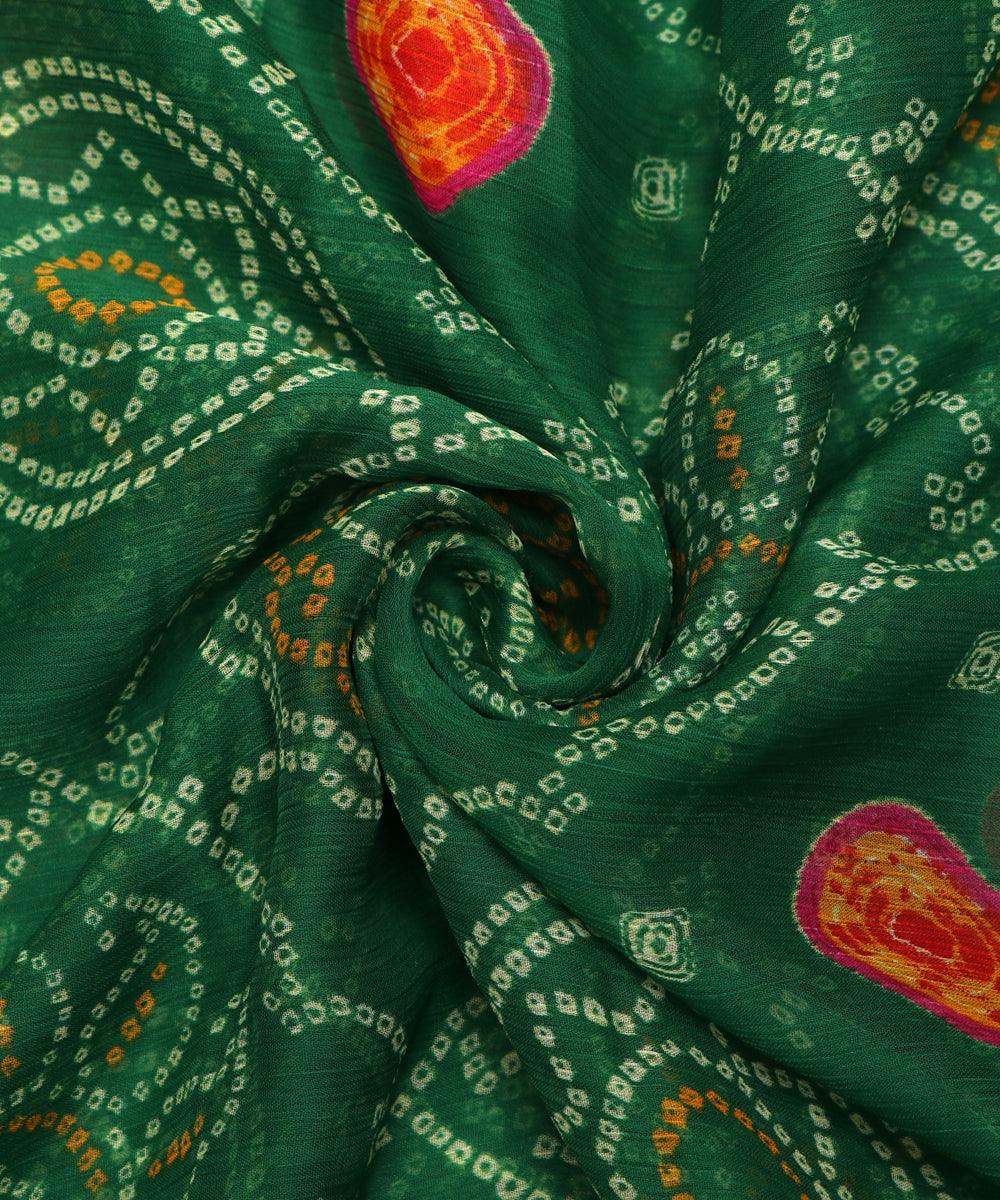 green bandhani print chiffon fabric