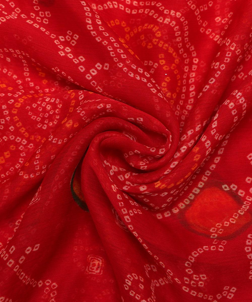 red bandhani print chiffon fabric