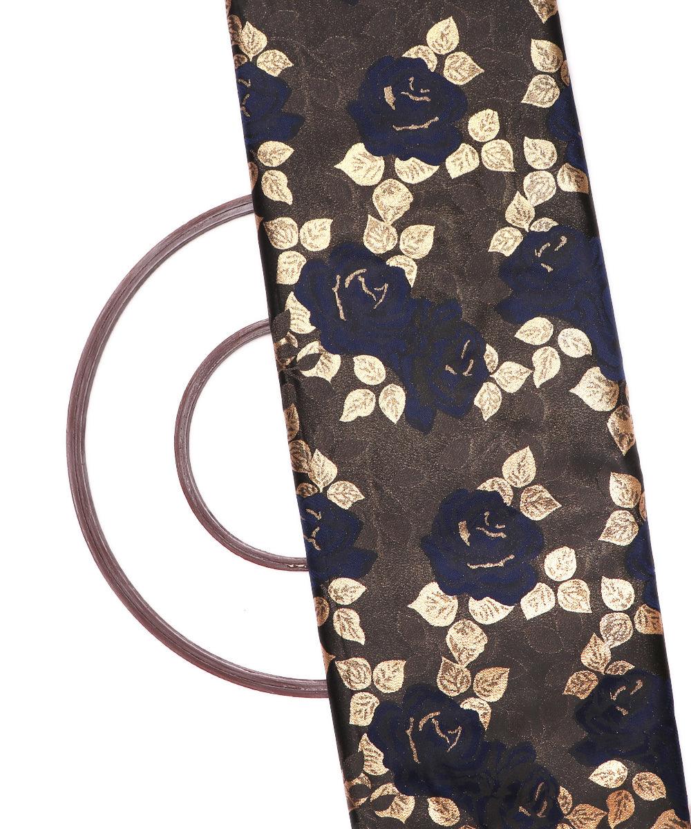 neavy blue and golden floral pattern brocade lycra fabric b127 3454