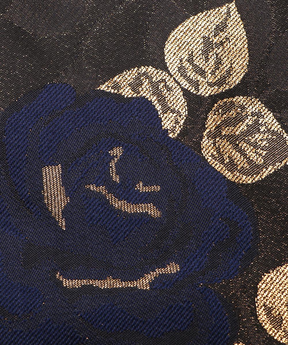 neavy blue and golden floral pattern brocade lycra fabric b127 3454