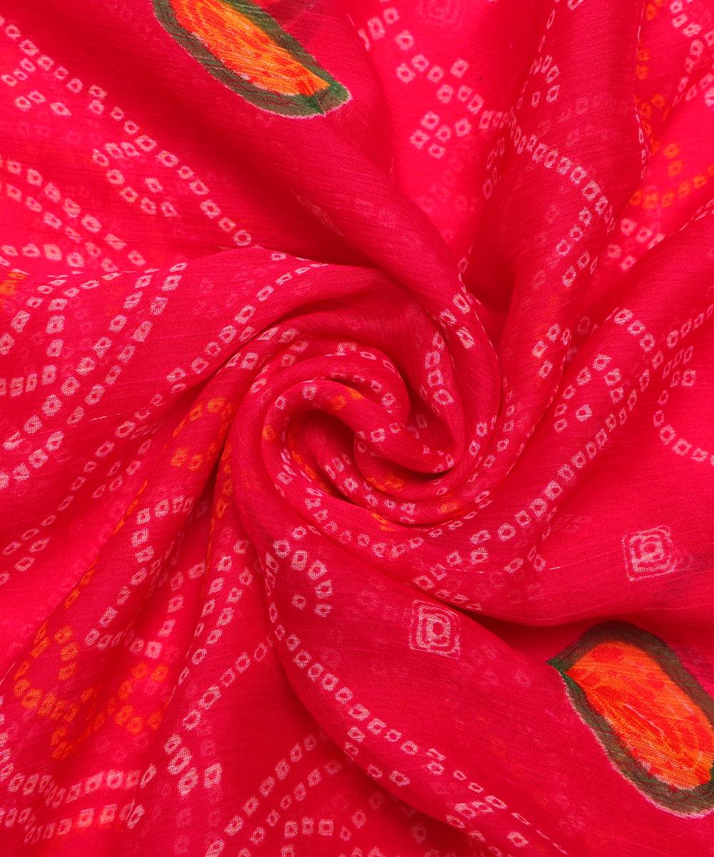 pink bandhani print chiffon fabric